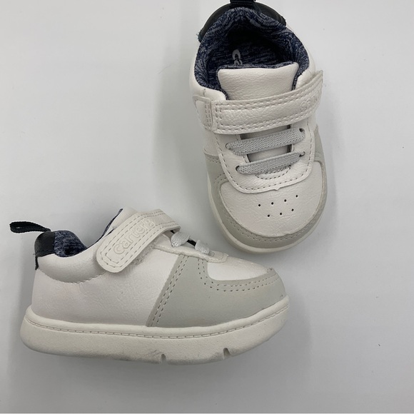 Carter’s Baby Every Step Sneakers White Faux Leather Blue Inside Velcro Size 3M - Picture 13 of 16